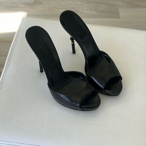 Gucci Black Bamboo Heel Mule Open Toe size 36.5